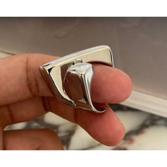Chunky Sterling Silver Modernist Abstract Brutalist Style Ring Biker Adjustable - Picture 1 of 8